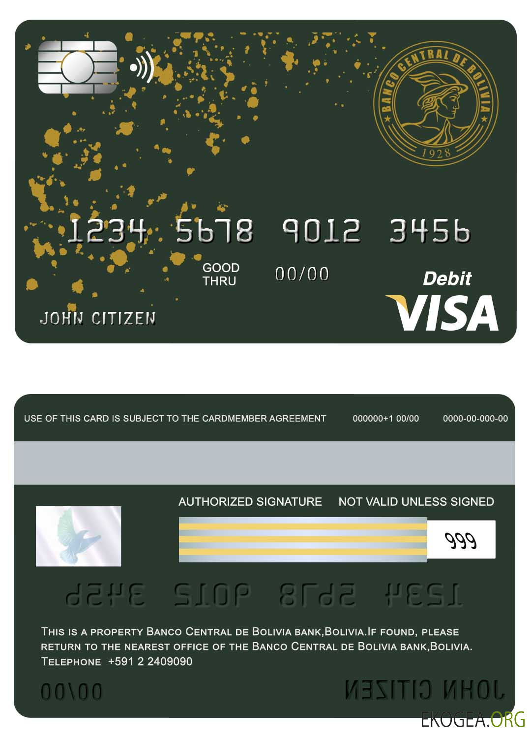 Carte visa bancaire de la Banco Central de Bolivia en Bolivie